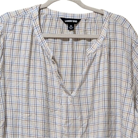 Lands' End 100% cotton plaid light flannel top size 2X split neck checkered plus - Picture 11 of 12